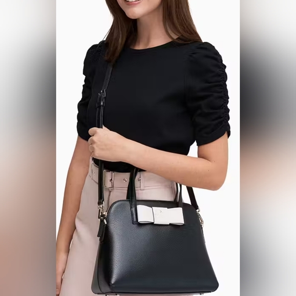 Kate Spade Matthew's Street Maise Black & White Bow Handbag Sachel NWOT Sold out - Picture 2 of 16